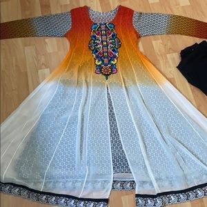 Salwar Kameez Vibrant Orange, White and Black